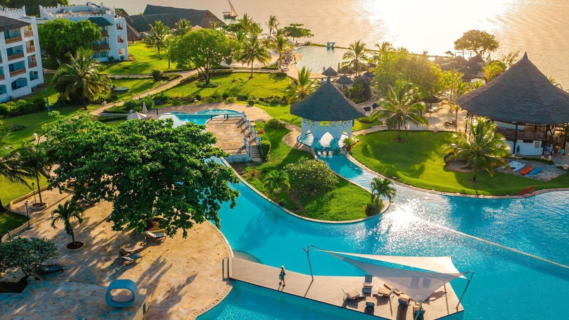 Royal Zanzibar: A 5-star beachfront resort in Nungwi, known for its spacious rooms, excellent service, multiple restaurants, a large swimming pool, and a private beach area.